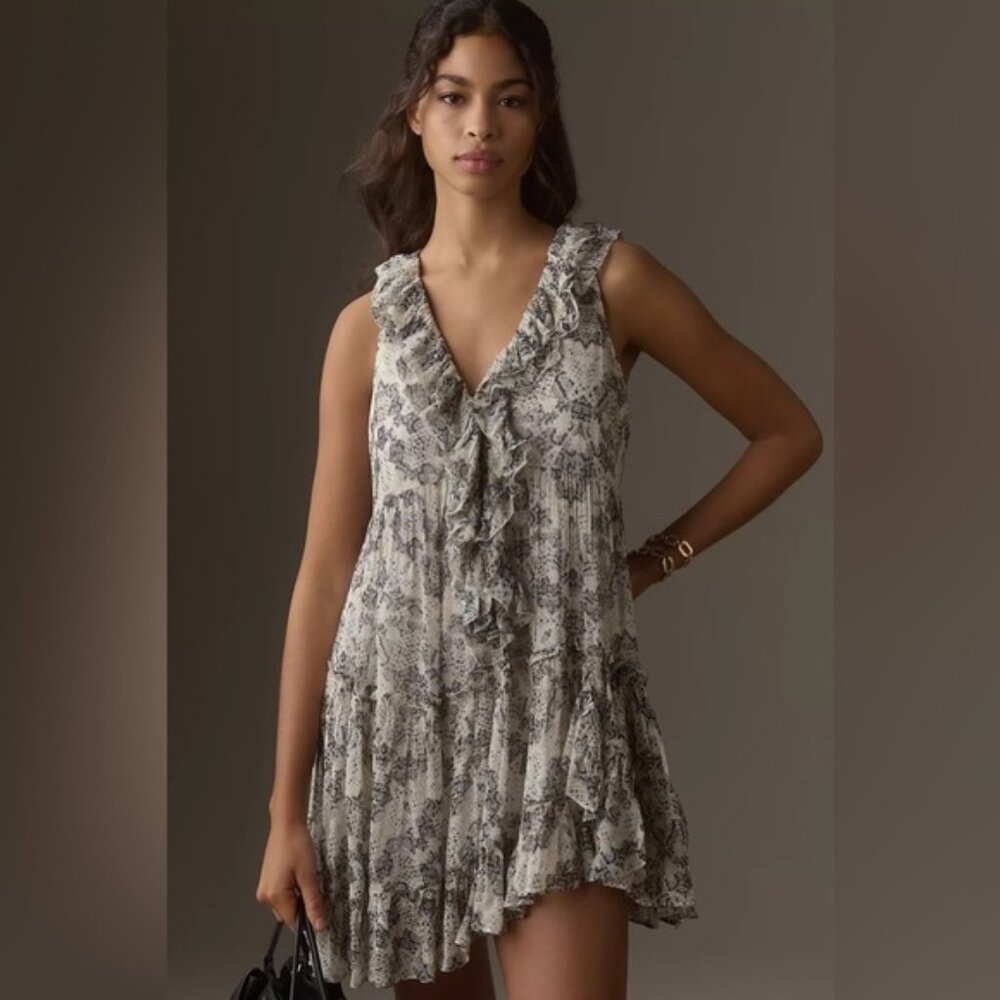 NWT XLP  By Anthropologie Sleeveless VNeck Ruffle Mini Dress